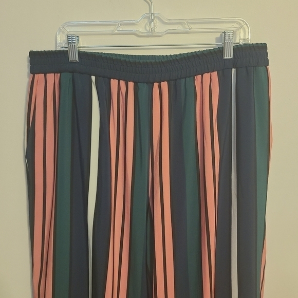 Eloquii | Women's Pink and Green Striped Wide Leg Pants or Slacks (Size 16) - Picture 3 of 10